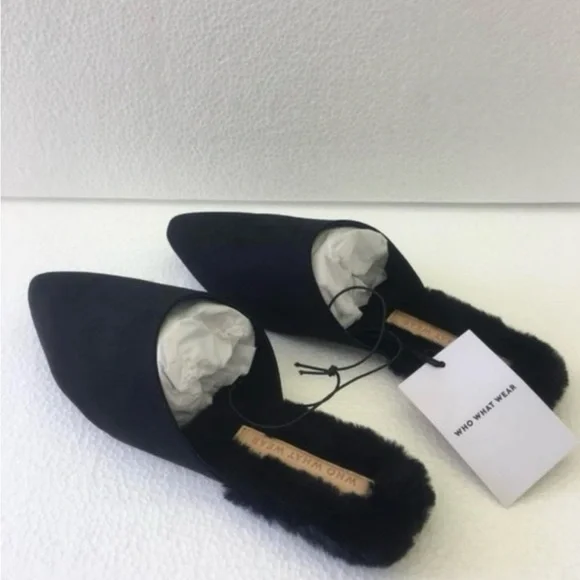 Who What Wear Black Mules with Faux Fur Lining - Picture 2 of 5